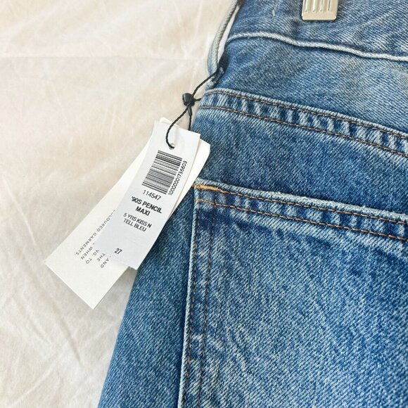 NWT Aritzia Denim Forum ’90s High Rise Pencil Maxi Jean Skirt Slit Blue Size 27 - Picture 9 of 10